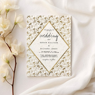 Chic romantic white gold floral luxury Wedding  Invitation