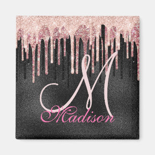 Chic rose blush black dripping monogram magnet
