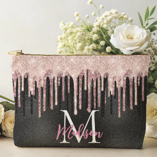 Chic rose blush black dripping monogram notebook accessory pouch