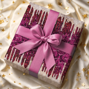 Chic rose blush brown glitter red drips monogram wrapping paper