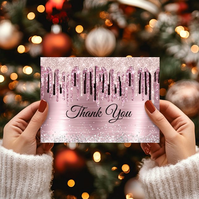 Chic rose blush holographic monogram thank you card (Creator Uploaded)
