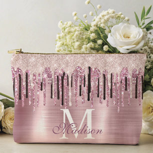 Chic rose blush pink dripping monogram notebook accessory pouch