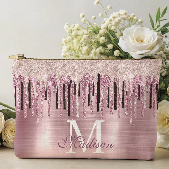 Chic rose blush pink dripping monogram notebook accessory pouch (Creator Uploaded)