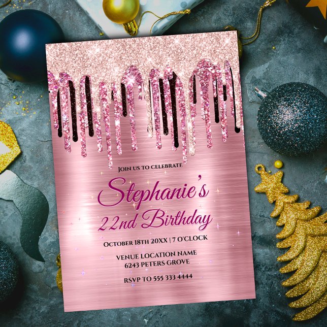 Chic rose blush pink dripping monogram notebook invitation (Creator Uploaded)