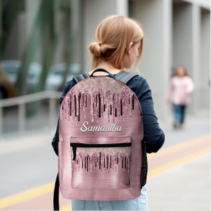 Chic rose blush pink dripping monogram printed backpack