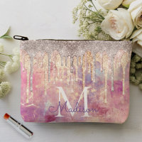 Chic rose blush pink glitter drips monogram
