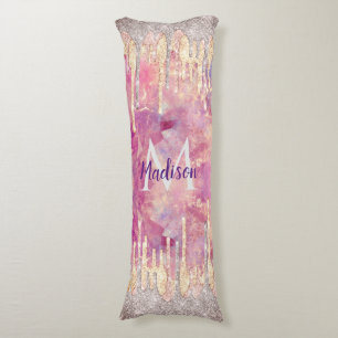 Chic rose blush pink glitter drips monogram body cushion