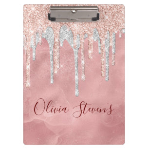 Chic rose blush silver dripping monogram clipboard