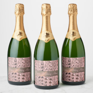 Chic Rose Blush Stringed Beads Sparkling Wine Label