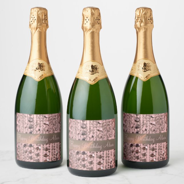 Chic Rose Blush Stringed Beads             Sparkling Wine Label (Bottles)