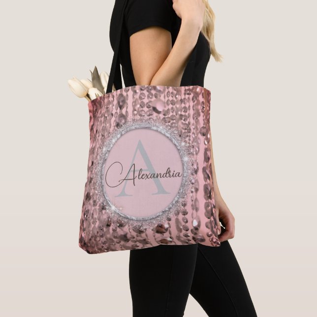 Chic Rose Blush Stringed Beads Tote Bag (Close Up)
