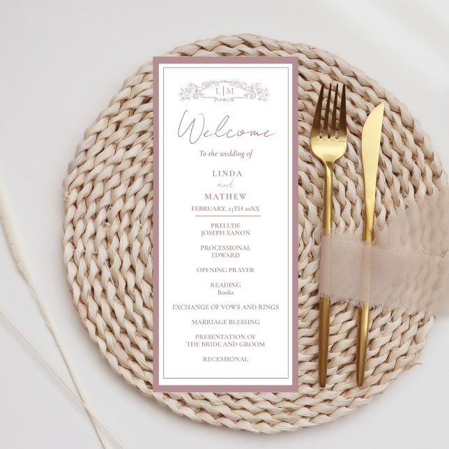 Chic Rose Botanical crest  Wedding Program Card (Creator Uploaded)