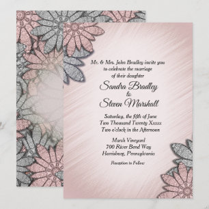 Chic Rose Colour Modern Floral Wedding Invitation