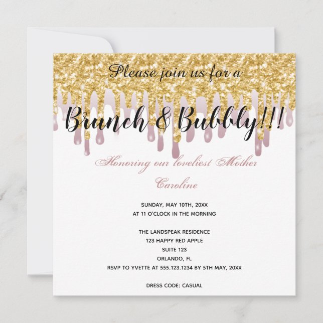 Chic Rose Dripping Gold for Mother’s Day Invitation (Front)