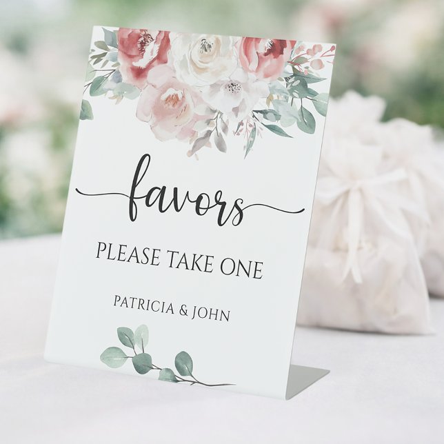 Chic Rose Elegant Floral Wedding Favors Station Pedestal Sign (Creator Uploaded)