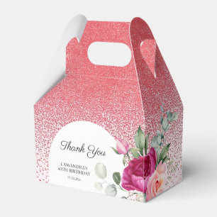 Chic Rose Floral Red Glitter Birthday  Favour Box