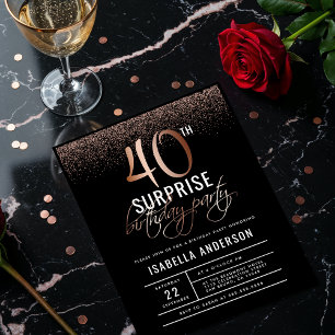 Chic Rose Gold 40th Surprise Birthday Party Invitation Postcard