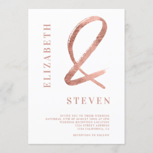 Chic rose gold ampersand names photo wedding invitation
