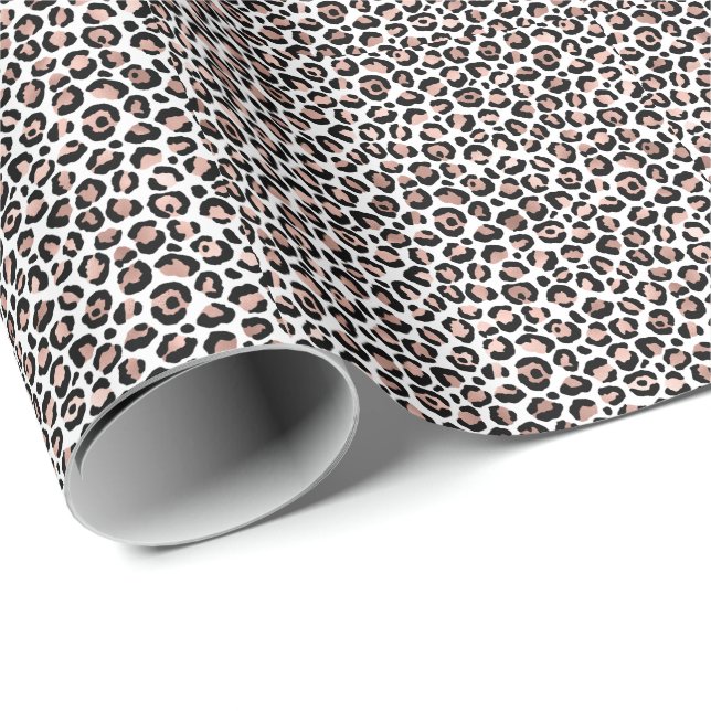 Chic Rose Gold and Black Leopard Print  Wrapping Paper (Roll Corner)