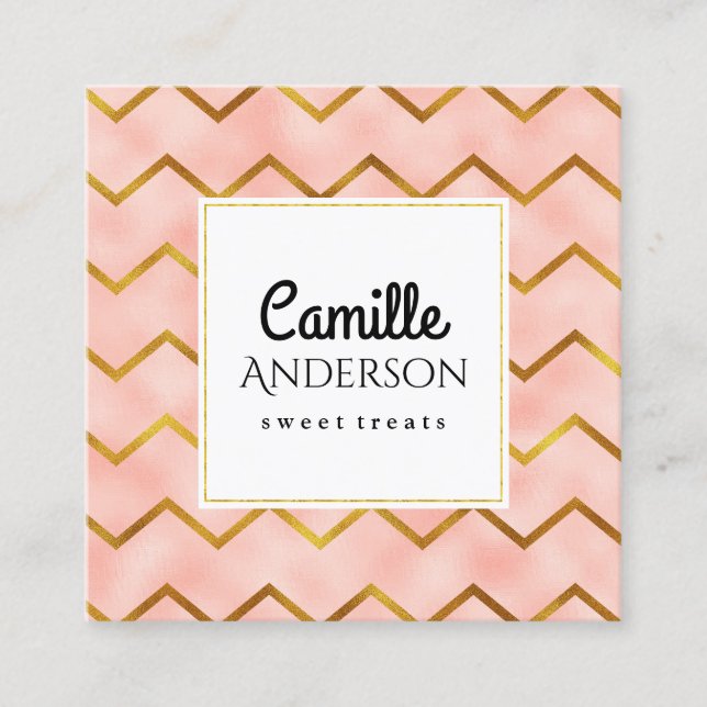 Chic Rose Gold and Chevron Stripes Business Card (Front)