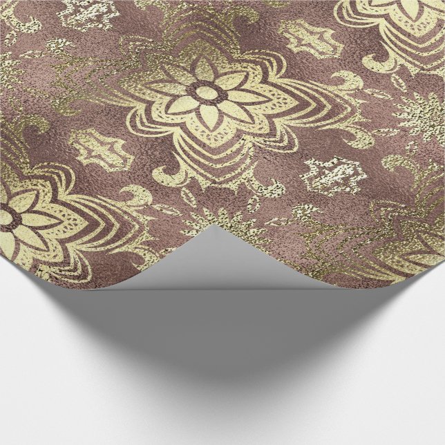 Chic rose gold and golden damask flowers wrapping paper (Corner)