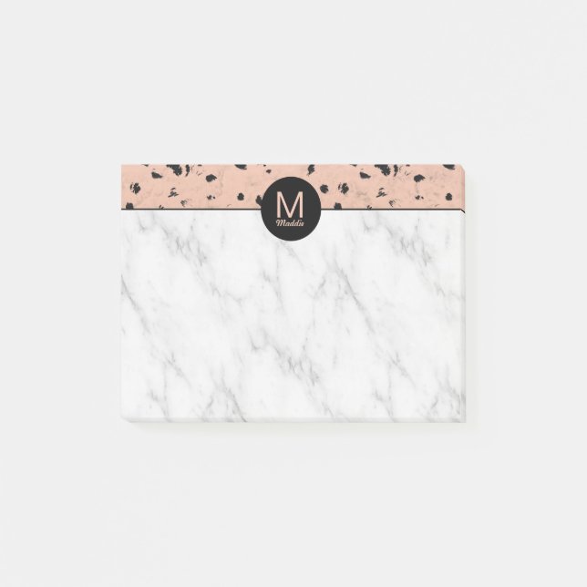 Chic Rose Gold and Marble Pattern with Monogram Post-it Notes (Front)