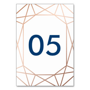 Chic Rose Gold and Navy Blue Geometric Table Number