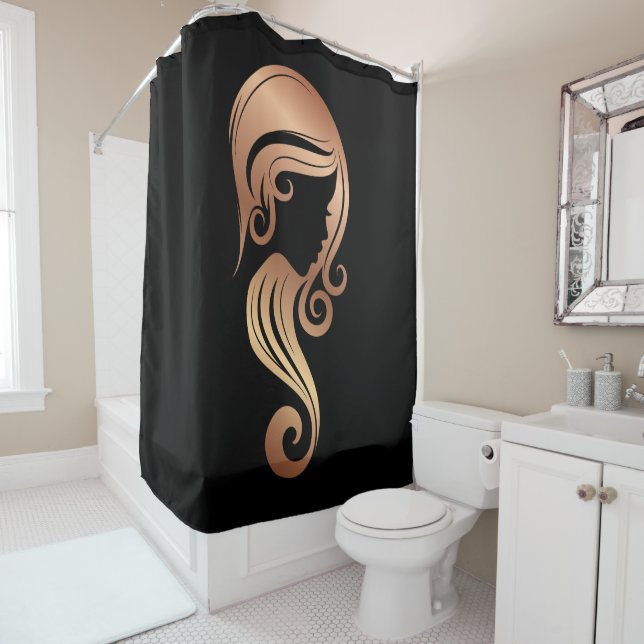 Chic Rose Gold Beauty Girl Hair & Makeup Salon Shower Curtain (In Situ)