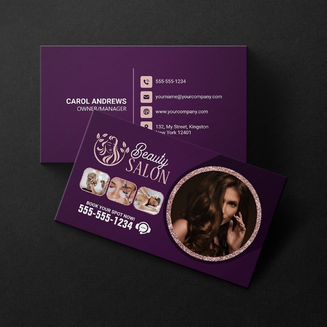 Chic Rose Gold Beauty Spa Hair Nail Makeup Salon Business Card (Creator Uploaded)