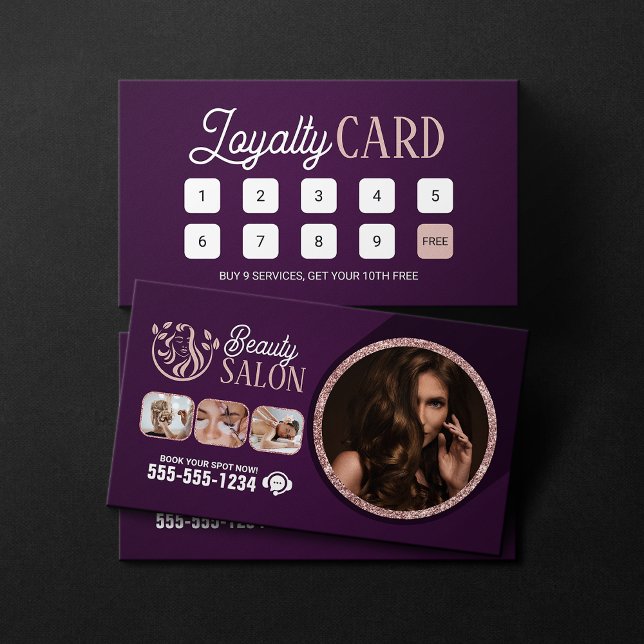Chic Rose Gold Beauty Spa Hair Nail Makeup Salon Loyalty Card (Creator Uploaded)