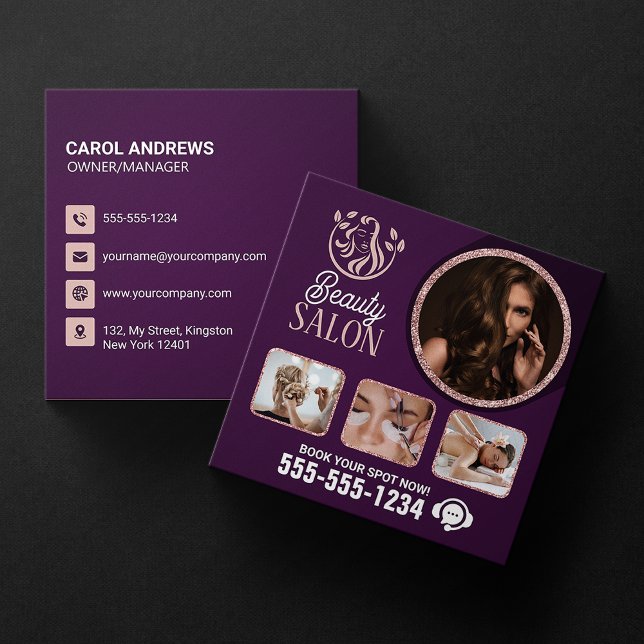 Chic Rose Gold Beauty Spa Hair Nail Makeup Salon Square Business Card (Creator Uploaded)