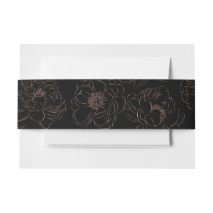 Chic Rose Gold Black Floral Wedding  Invitation Belly Band