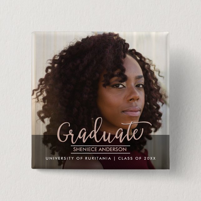 Chic Rose Gold & Black Graduation Party | Photo 15 Cm Square Badge (Front)