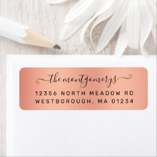 Chic Rose Gold Black Script Metal Return Address