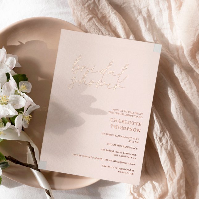 Chic rose gold blush casual script bridal shower  (Creator Uploaded)