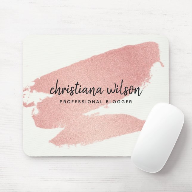 CHIC ROSE GOLD BLUSH PINK BRUSH STROKE CALLIGRAPHY MOUSE MAT (With Mouse)