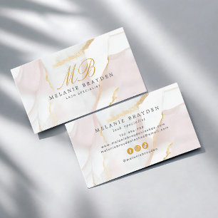 Chic Rose Gold Blush Pink Marble Monogram Business Card