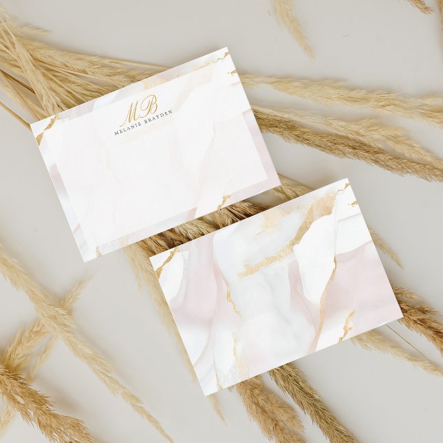 Chic Rose Gold Blush Pink Monogram Agate Marble Card (Creator Uploaded)