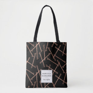 Chic Rose Gold Bobby Pins Black Personalised Tote Bag