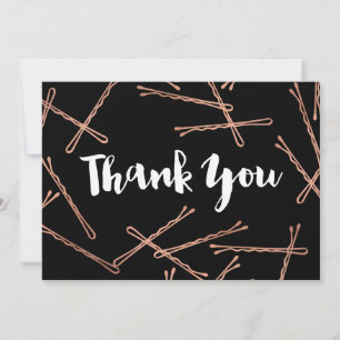 Chic Rose Gold Bobby Pins Black Thank You Card