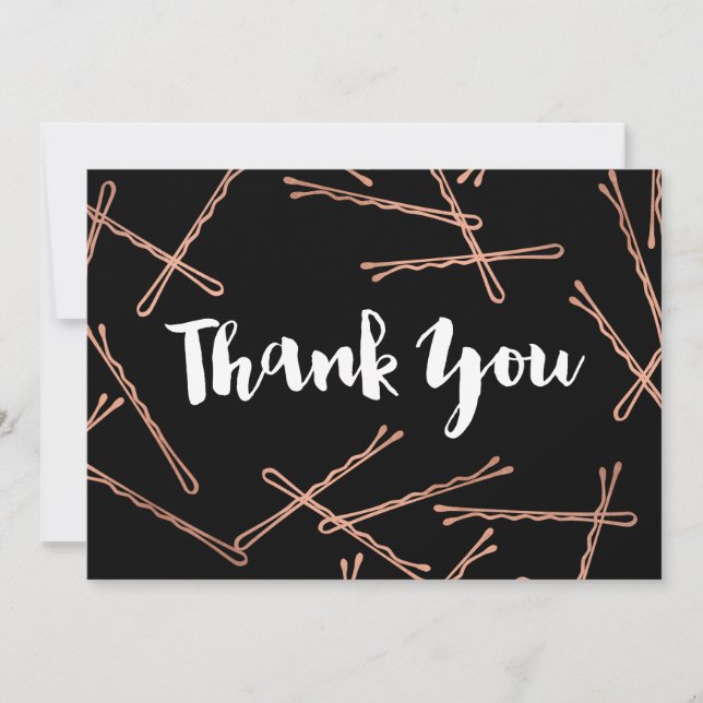 Chic Rose Gold Bobby Pins Black Thank You Card (Front)