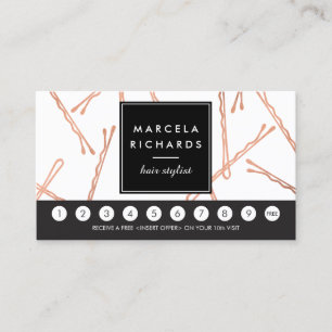 Chic Rose Gold Bobby Pins Hair Stylist Loyalty Card