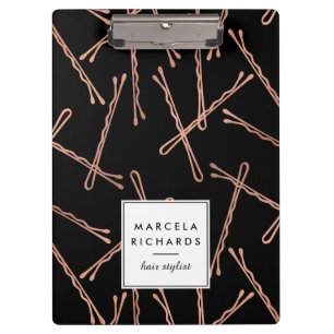 Chic Rose Gold Bobby Pins Hair Stylist Salon Black Clipboard