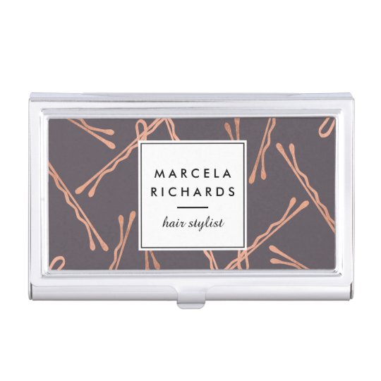 Chic Rose Gold Bobby Pins Hair Stylist Salon Grey Business Card