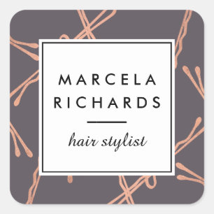 Chic Rose Gold Bobby Pins Hair Stylist Salon Grey Square Sticker