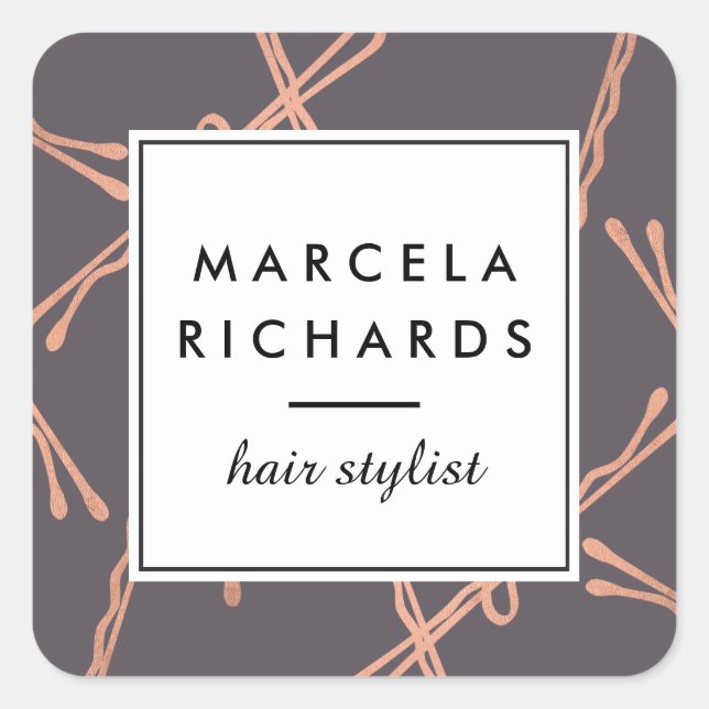 Chic Rose Gold Bobby Pins Hair Stylist Salon Grey Square Sticker (Front)