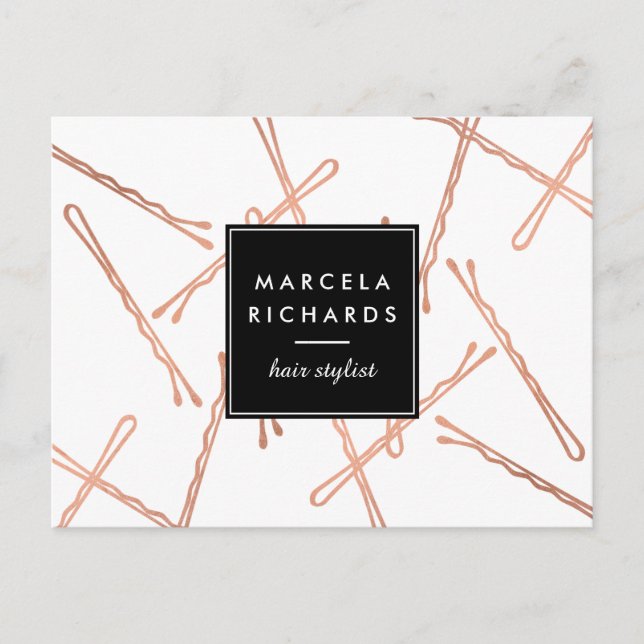 Chic Rose Gold Bobby Pins Hair Stylist Salon Postcard (Front)