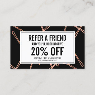 Chic Rose Gold Bobby Pins on Black Referral Card