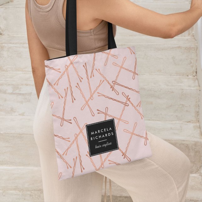 Chic Rose Gold Bobby Pins Pink Personalised Tote Bag (Creator Uploaded)