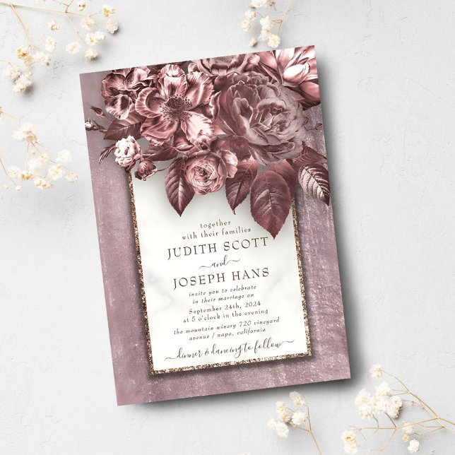 Chic Rose Gold Bouquet Wedding Invitation Template (Creator Uploaded)